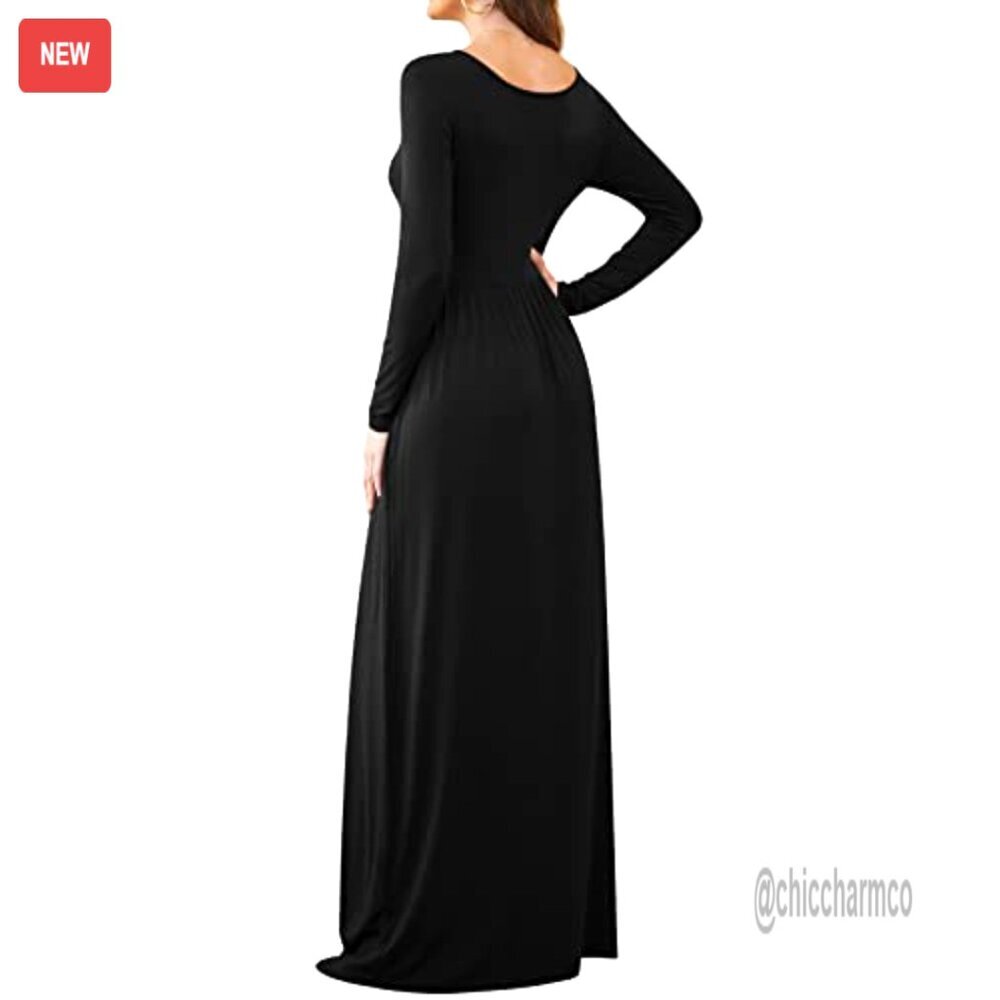 Long Sleeve Maxi Dress Empire Waist with Pockets Casual Stretchy Fabric - Picture 4 of 7